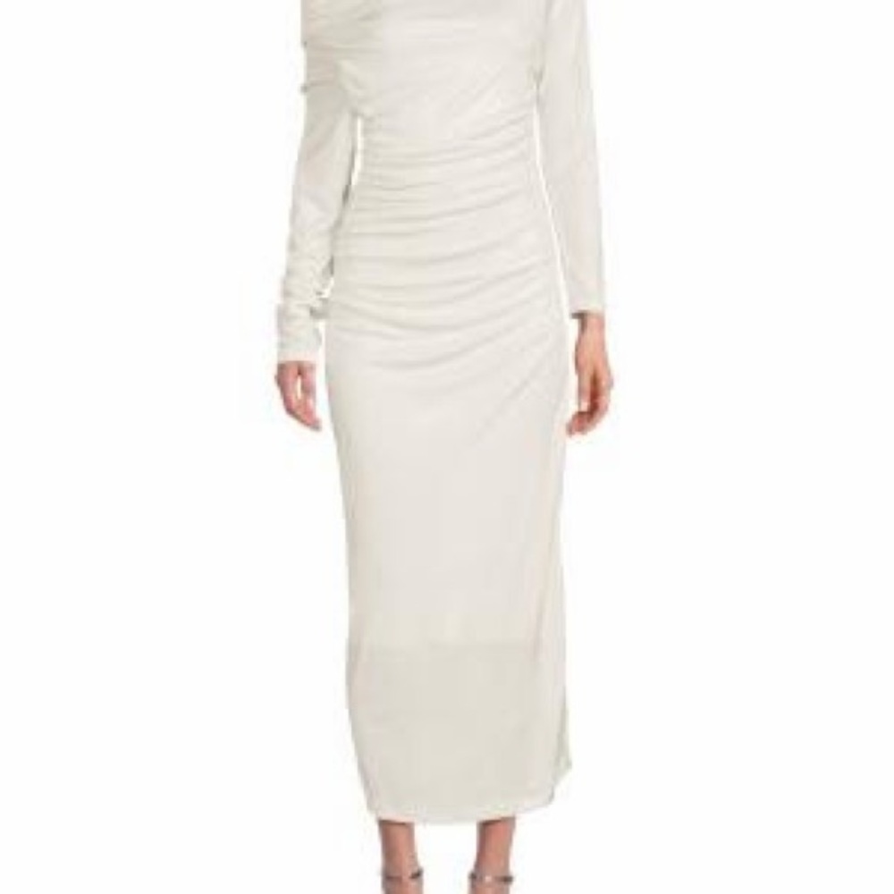 Renee C. Cream Long-Sleeve Ruched Midi Dress